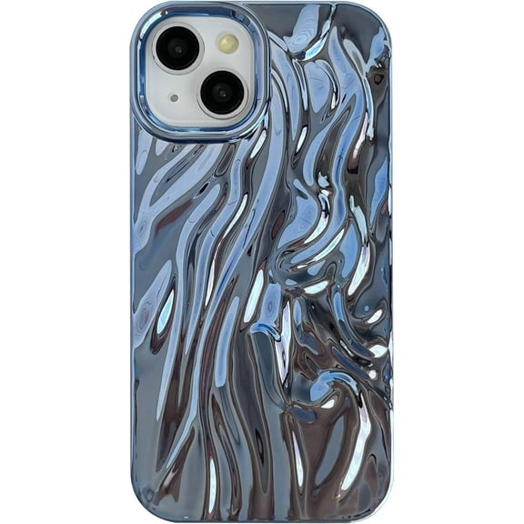 for iPhone 13 Case,Pleated Water Ripple Chrome Wave Pattern Soft Compatible with iPhone Case (Blue,iPhone 13)