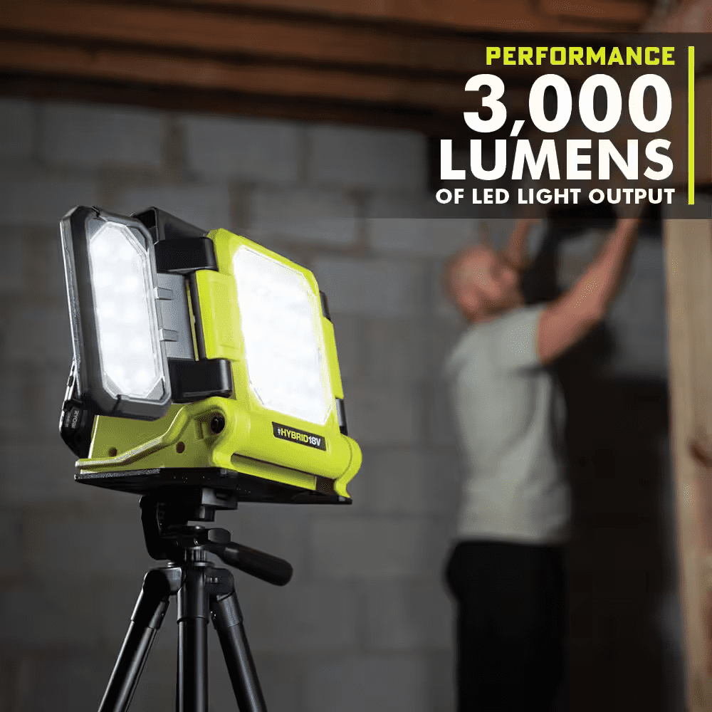 Ryobi ONE+ 18V 3-Light Kit - Hybrid Panel, Spotlight, Flexible Clamp (Tool Only)