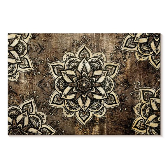 Elephant Stock Floral Geometric Mandalas Wall Art - Horizontal Canvas Wall Art - Living Room Wall Decor - Decor Elements Canvas - Brown And Black Decor - 36" x 24"