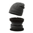 thumbnail image 2 of YAOBAMM Cozy Knitted Hat Scarf 2 Pcs Set Men Hat Scarf Set Knitted High Elasticity Warm Solid Color Thick Plush Winter Cycling Riding, 2 of 6