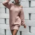 thumbnail image 2 of Ediodpoh Women off Shoulder Knit Long Pullovers Sweater Dress with Sleeves for Cozy Winter Pink XL, 2 of 5