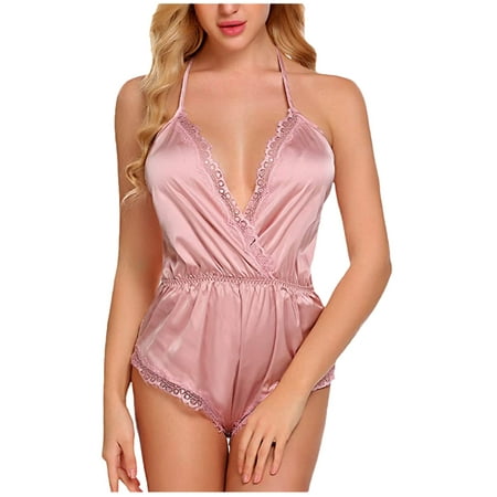 pxiakgy intimates for women women lace satin bodysuit teddy lingerie backless jumpsuit underwear pink + s