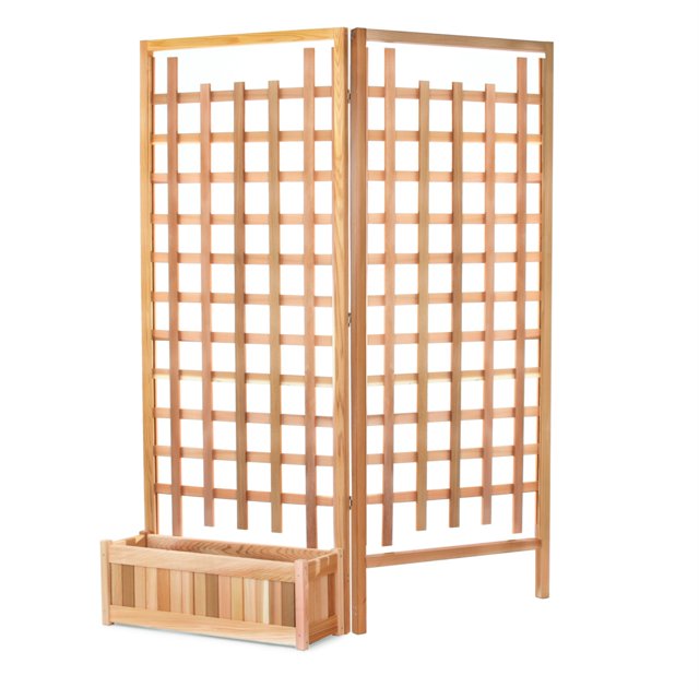 All Things Cedar 32w x 11d x 12h Planter Box with Trellis Privacy Screens Set