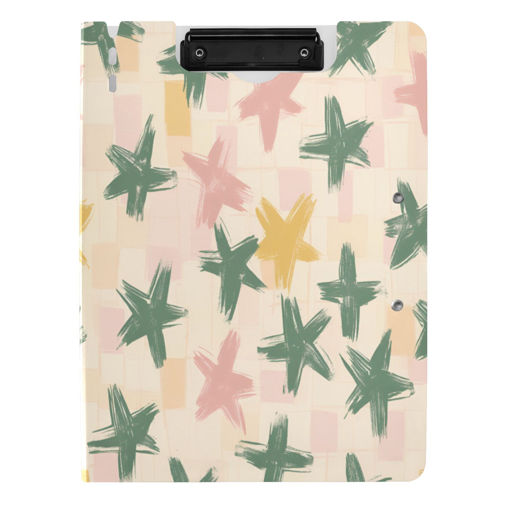 FORMRS A4 Clipboard Folder with Pen Holder Horizontal Foldable School Office Binder, Pastel Pink Stars