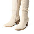 thumbnail image 2 of BURUDANI Women's Suede Knee High Boots Pointed Toe Comfortable Chunky Block Heel Side Zipper Riding Boots Beige Size 11, 2 of 7