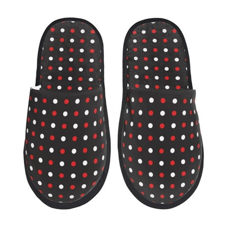 Balery Red and white polka dots Slient Indoor Furry Fleece Comfort House Shoes Soft Non-Slip Home Shoes Cotton slippers House Slippers-- Medium