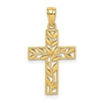 thumbnail image 5 of 14k Yellow Gold Solid Leaf Cross Charm Pendant, 5 of 7