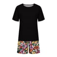 thumbnail image 2 of Conjunto de Ropa de Salón de Mujer Cuello Redondo Impresión de Manga Corta Blusa Y Pantalones Cortos, Elástico de la Cintura Bolsillos Conjunto, 2 of 4