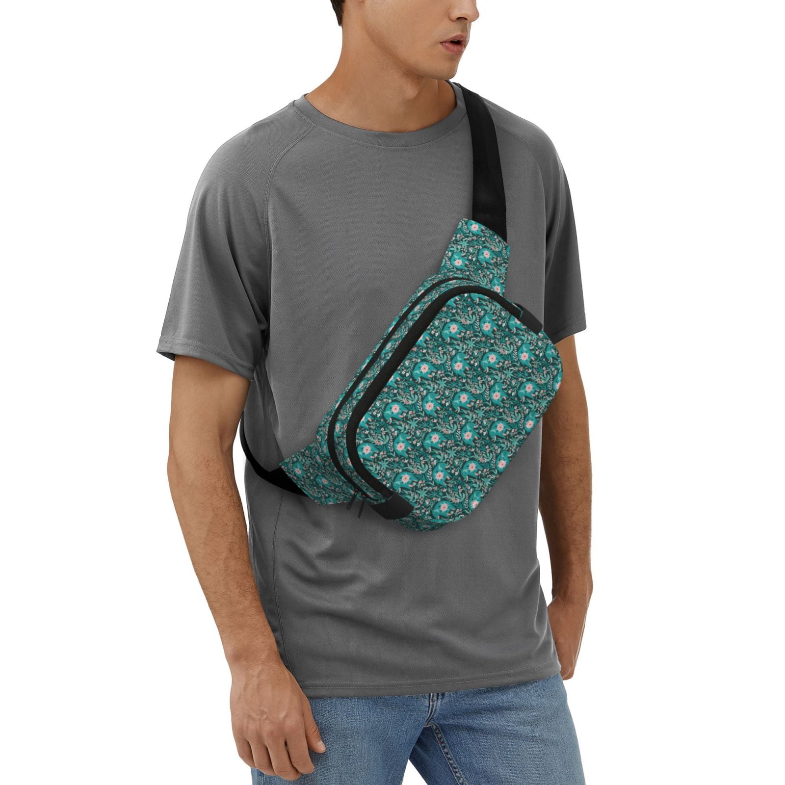 Fuzoiu Lephants in the Jungle Print Unisex Square Double Layer Waist Bag,Crossbody Fanny Pack Travel Workout Accessory