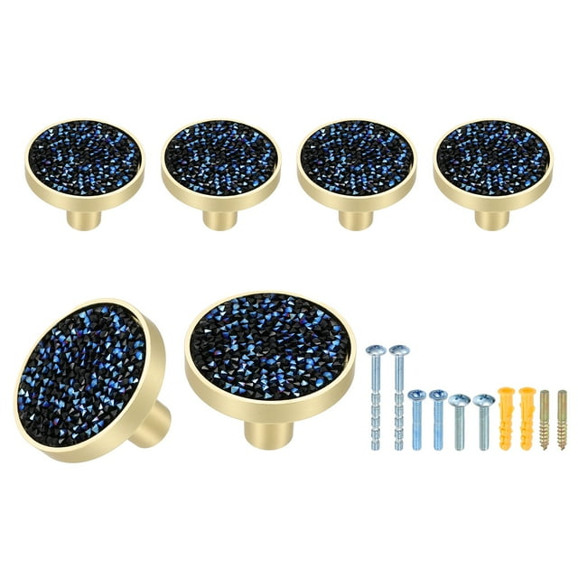 Lot de 6 Boutons de Cabinet Dorés 1-1/4 Pouces Boutons Ronds Poignées de Cabinet, Bleu Diamant