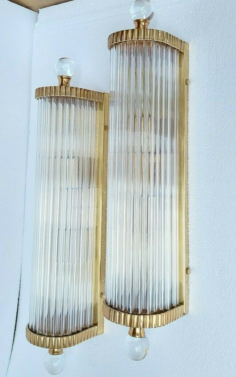 Pair Vintage Art deco light Old Lamp Wall Sconces Fixture Brass & Glass Rod Ship Light Antique