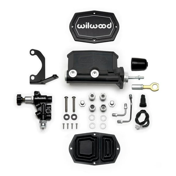 Wilwood 261-15544-BK 1 in. Bore M-C Compact Tandem with Bracket & Valve for Mustang Pushrod - Black