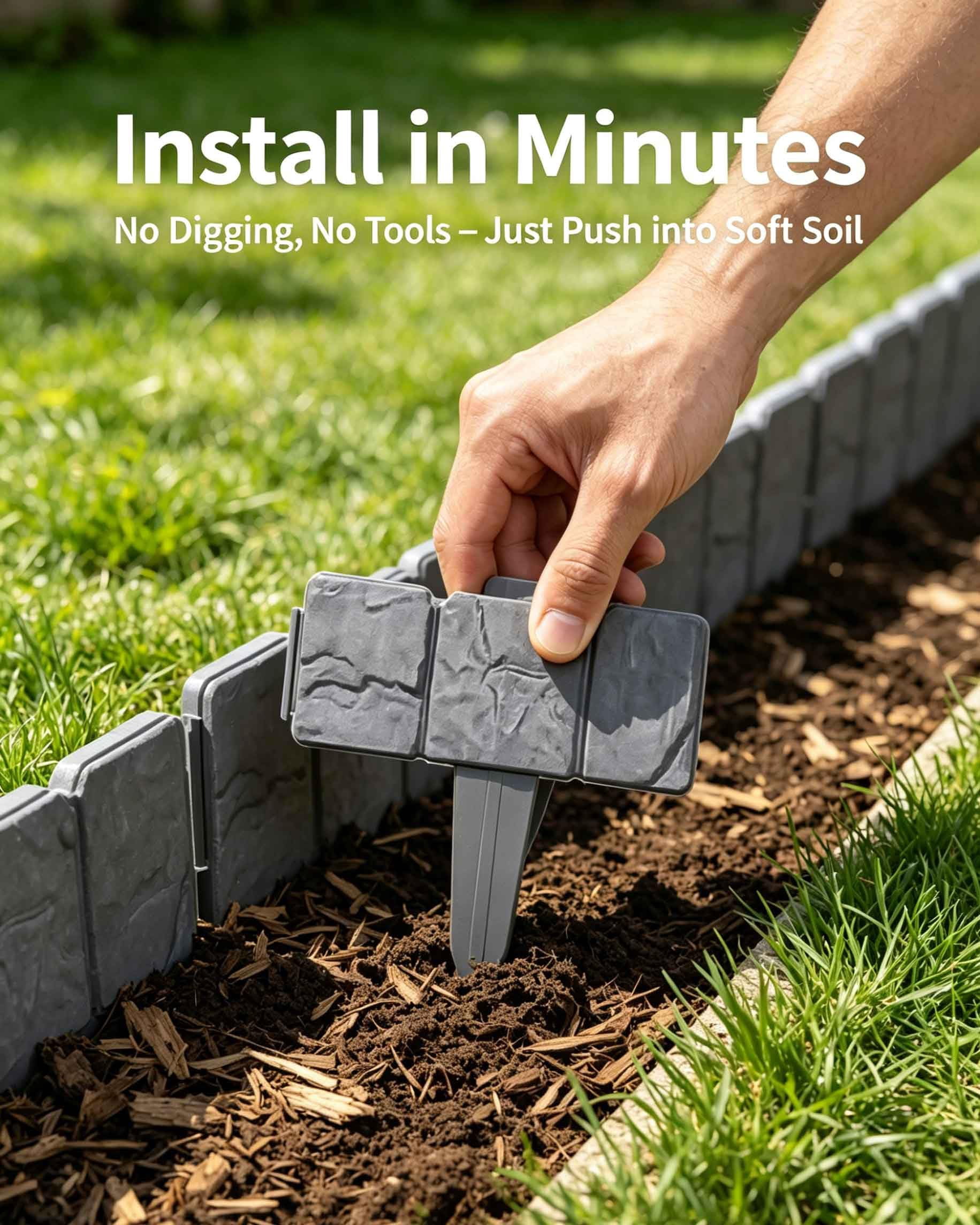 10/20/30 PCS Imitation Stone Garden Fence, 9.4 X 9.8 Inch Stone-Look Lawn Edging Border for Flower Beds, Stone-Look Lawn Edging Border for Flower Beds, No Tools Needed for Plant Beds