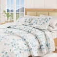thumbnail image 6 of Floral Quilt Set - Lightweight, Soft, All-Season - 3-Piece Reversible Spring Bedding Set (King / California King, Blue / Green), 6 of 6