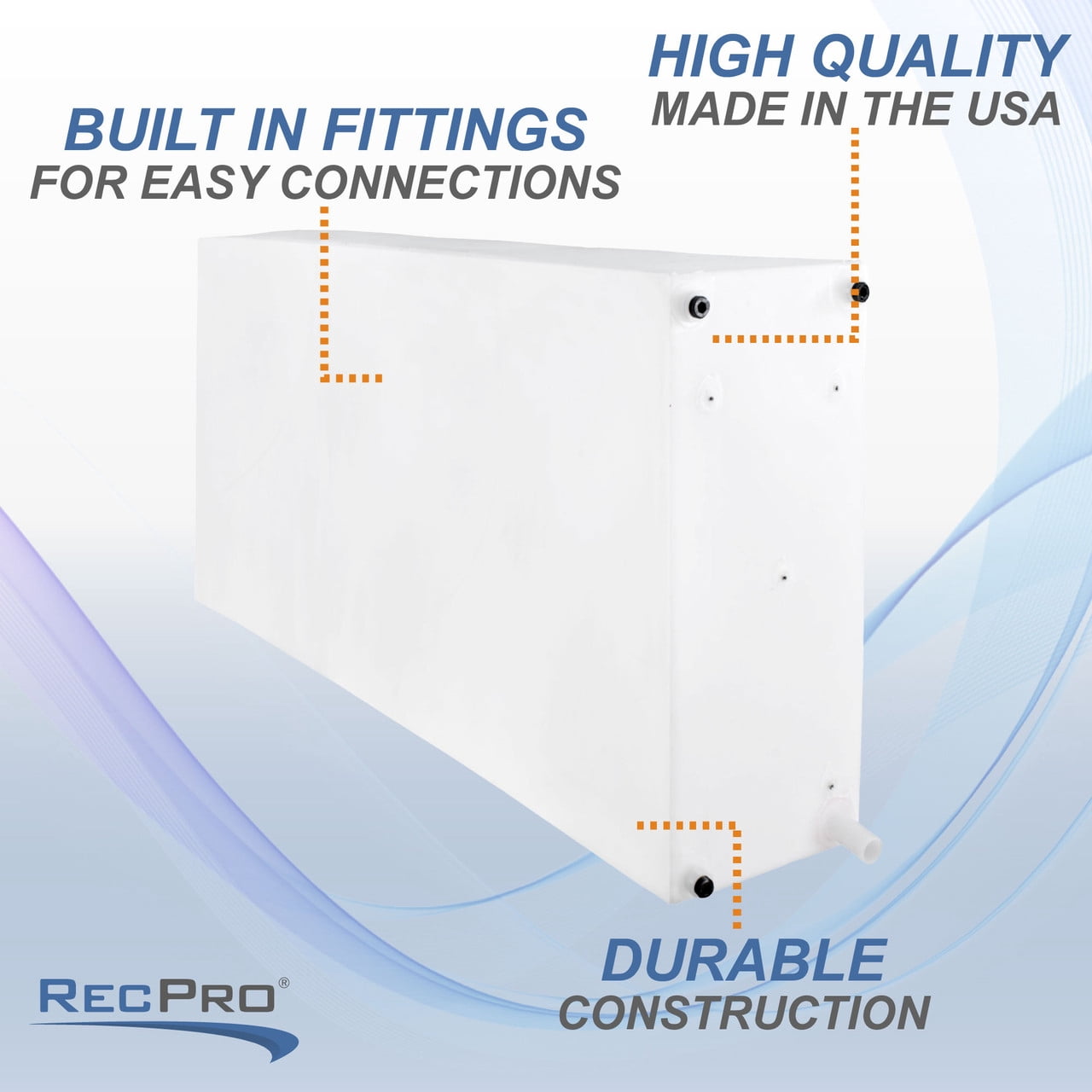RecPro RV Fresh Water Tank 100 Gallon for Drinking and Potable Water | Fresh and Gray Water Plastic Storage | Made in America