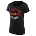thumbnail image 2 of Women's G-III 4Her by Carl Banks Black Chicago Blackhawks Super-Slim Fit Lightweight City Graphic Sport Crewneck T-Shirt, 2 of 3