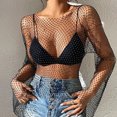 thumbnail image 2 of Pompotops Women's Spring And Summer Mesh Hollow Out Long Sleeved Rhinestone Top On Sale, 2 of 6
