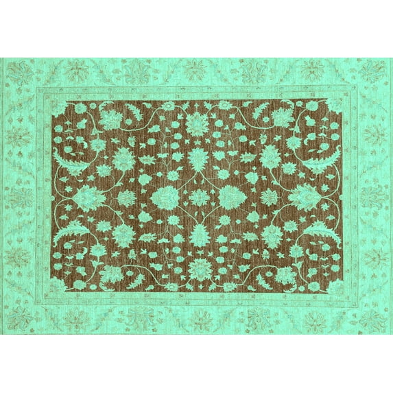 Ahgly Company Machine Washable Indoor Rectangle Oriental Turquoise Blue Traditional Area Rugs, 4' x 6'