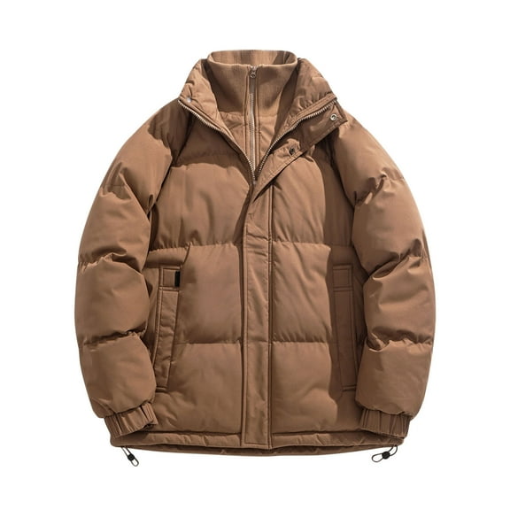 Tawop Mens Coats Stand Collar Thermal Cotton Long Sleeve Casual Solid Winter Jackets for Men,Brown,XL