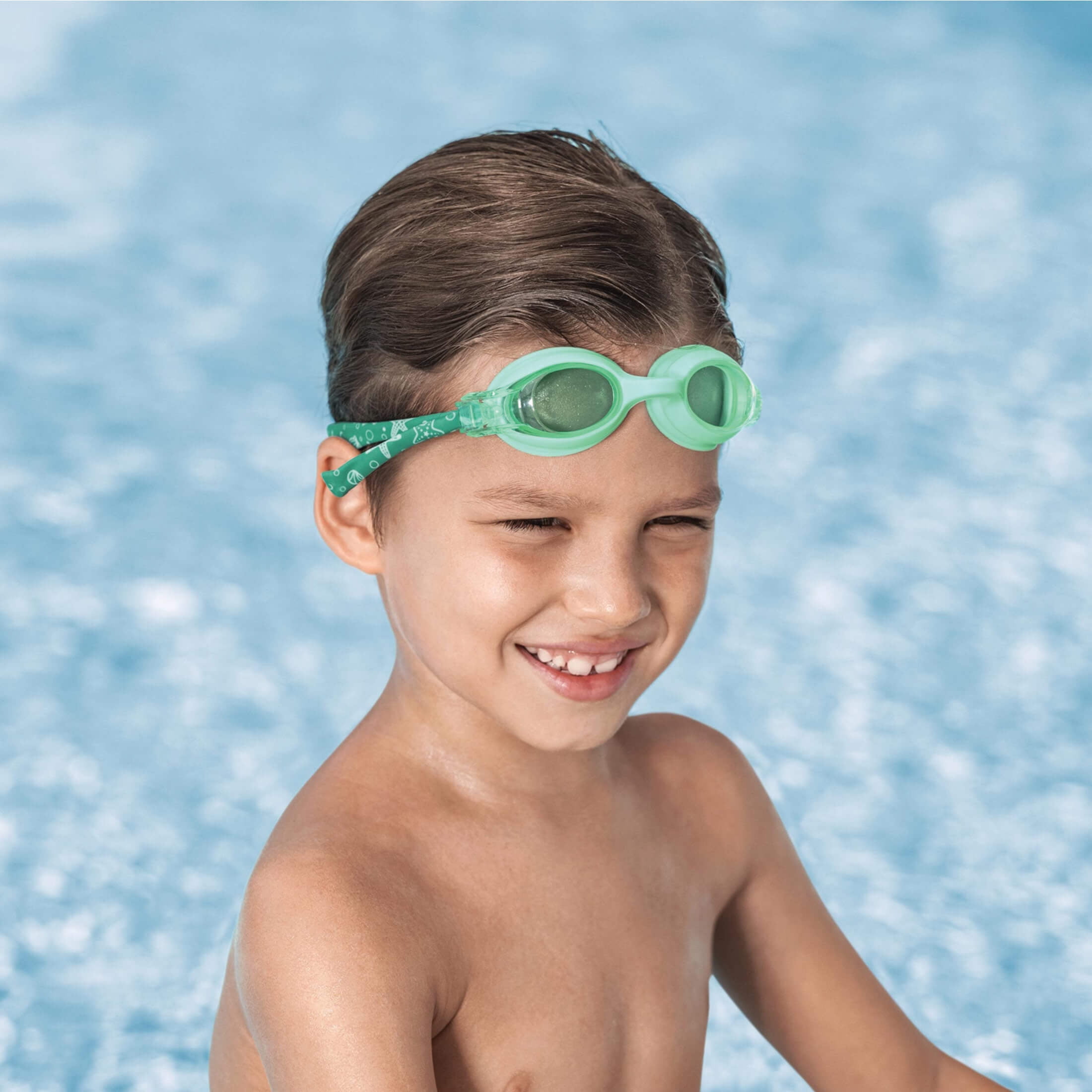 (3 pack) Puddle Jumper Child Fabric Swim Goggles, Green, Non-Latex and Non-PVC, Kids Ages 3+