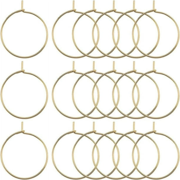 1 caja de 150 aros para pendientes chapados en oro auténtico de 18 quilates, de 20 mm, de acero inoxidable 316, para copas de vino, anillos con dijes para copas de vino.
