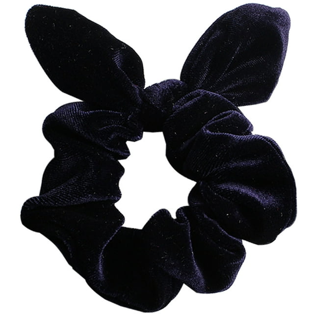 Bunny Ear Hair Scrunchie Decorative Velvet Hair Tie in dark blue color. Made of soft velvet fabric, it features an inner diameter of 3cm (1.18in) and rabbit ear lengths of 6cm (2.36in). Suitable for daily wear, travel, parties, and other outdoor activities. Designed with good elasticity to prevent hair damage.