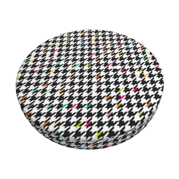 Disketp Black And White Houndstooth Funda Redonda para Taburete, Funda de Cojín para Silla de Bar Suave y Elástica-14 inch