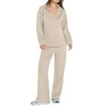 thumbnail image 2 of Women 2 Piece Outfits 2025 Fall Fashion Wide Leg Pants Lounge Set Leisure Travel Vacation Sweatsuits Shallow Khaki L, 2 of 8