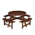 thumbnail image 4 of Glavbiku Outdoor 8 Person Picnic Table,Round Dining Table with 3 Built-in Benches,Umbrella Hole,Brown, 4 of 13