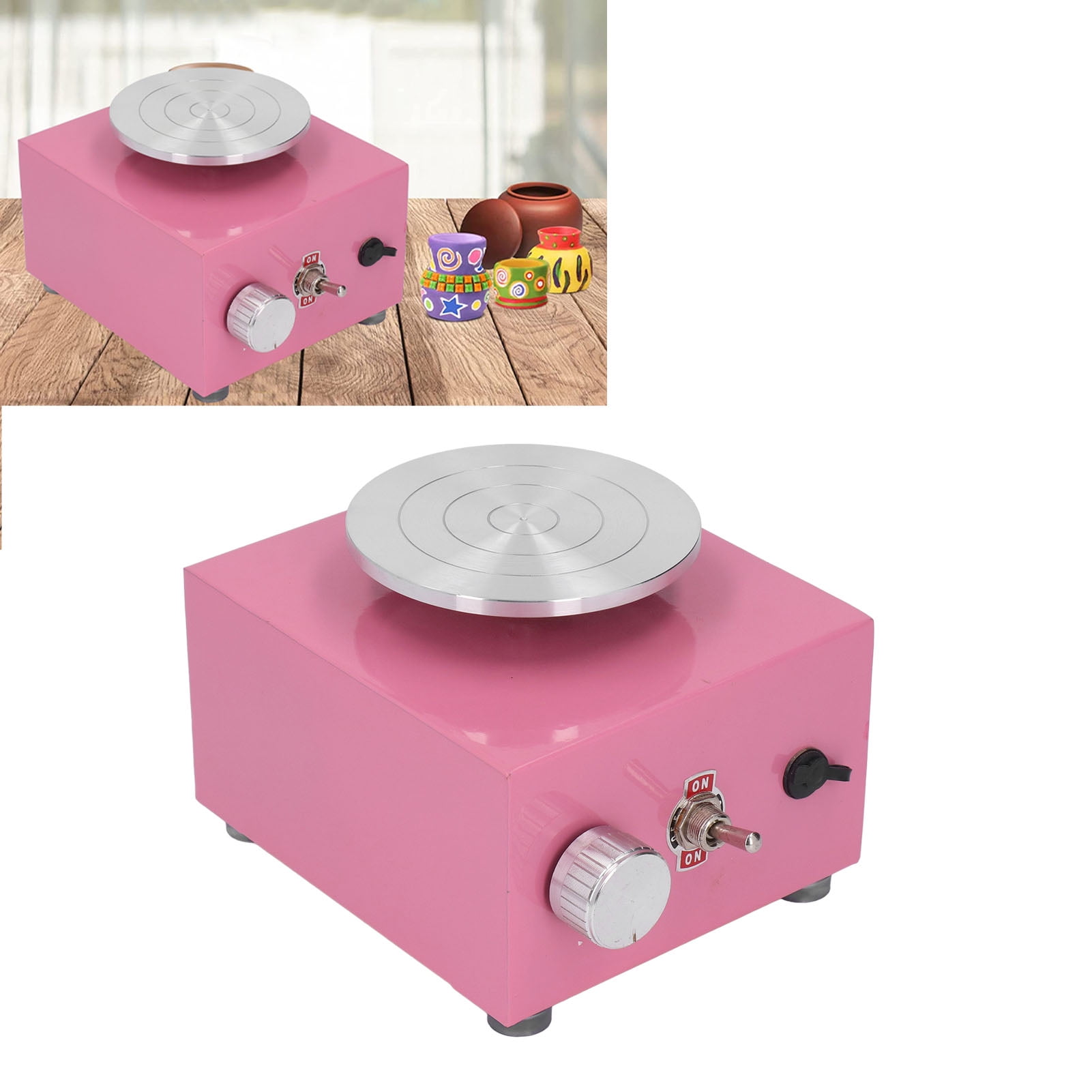 BIMZUC Mini Pottery Wheel Vivid Pink Stable Turntable Compact Size Basin Style for Kids Crafting Parent-Child Activities 100-240V EU Plug Detachable Washable Basin Clay Sculpting Tools Included