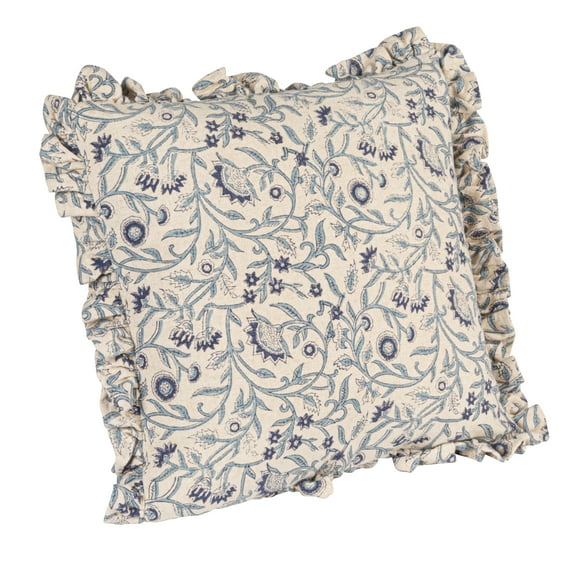 Creative Co-Op Square Floral Cotton Blend Pillow, Blue