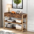 thumbnail image 5 of Accreate Light Luxury Console Table with Drawers, Entryway Table with 2 Shelves for Hallway, Rustic Brown Sofa Table with Gold U-Shaped Frame and Adjustable Feet, 5 of 7