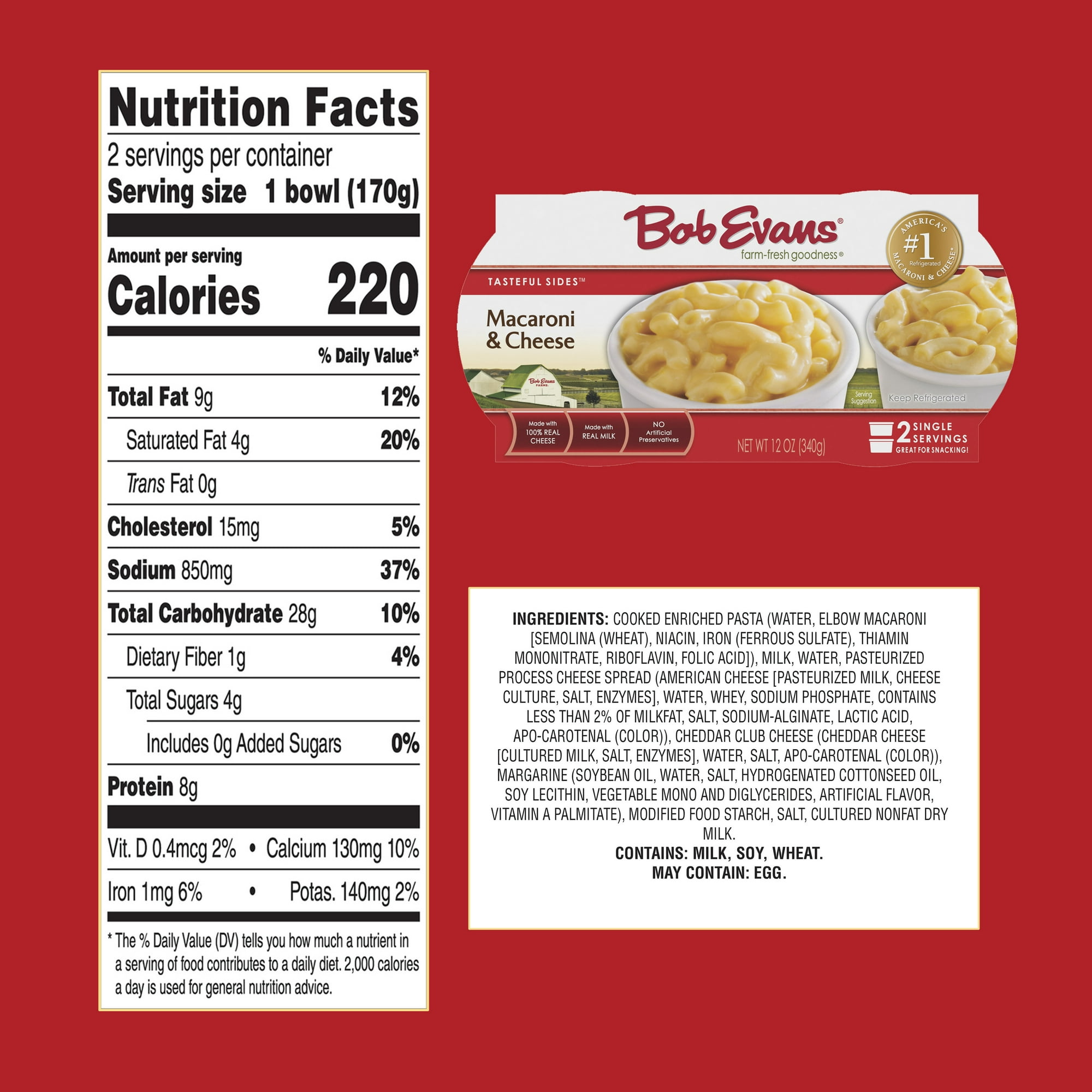 Bob Evans Macaroni & Cheese Single Serve, 12 oz, 2 Ct Cups