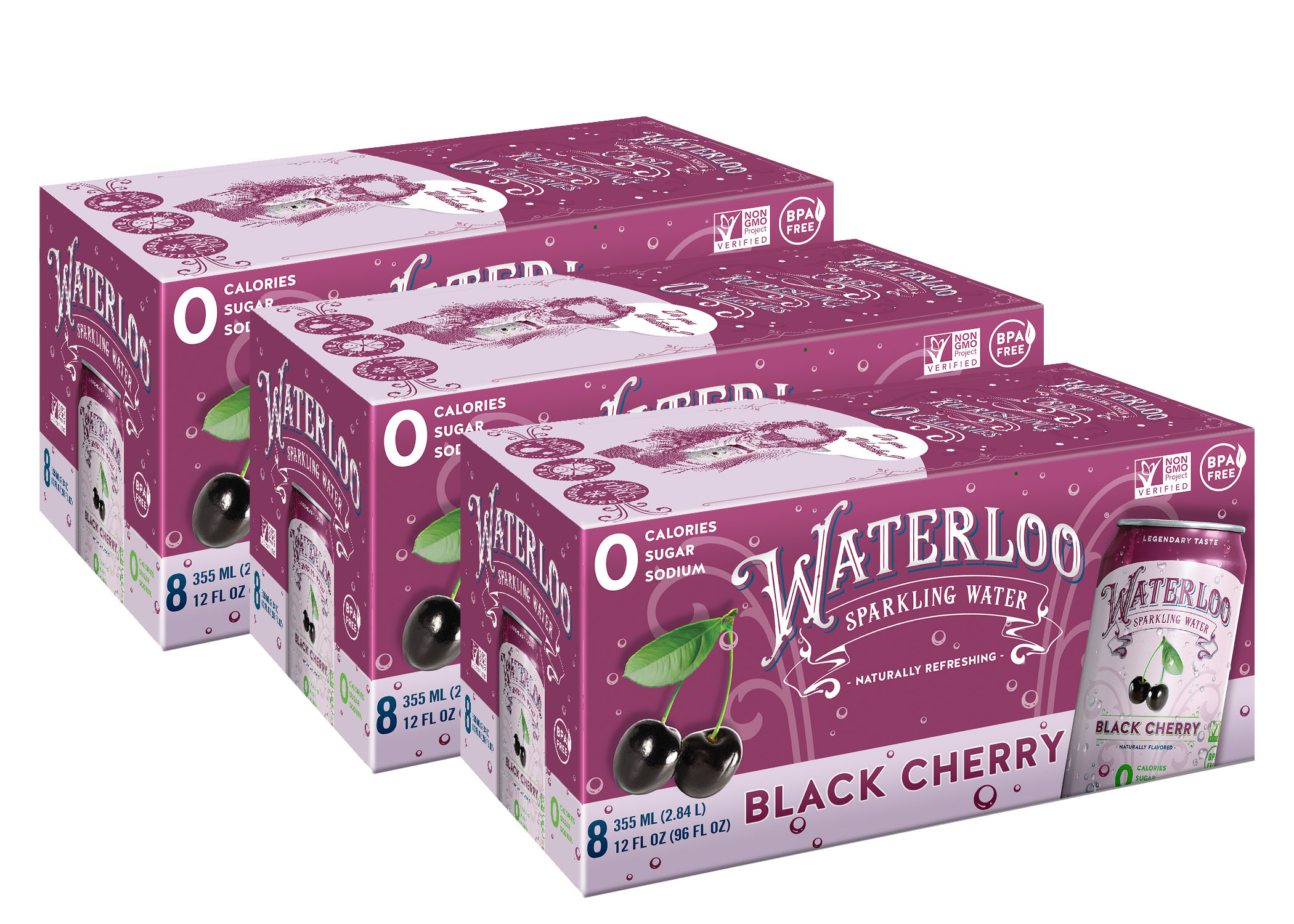 Waterloo Sparkling Water, Black Cherry, 12 Fl Oz, 24 Ct