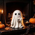 thumbnail image 6 of Halloween Ghost Holding Coffee Cup Figurine, Cute Funny Ghost Coffee Bar Resin Ornament, For Home Coffee Nook Tabletop Centerpieces Indoor Shelf Halloween Party Supplies,B, 6 of 8