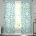 thumbnail image 3 of Light Green Blue Floral Semi Sheer Curtains 63 Inch Length 2 Panels Set, Vintage Pastoral Botanical Sheer Kitchen Curtain Privacy Voile Window Curtain for Living Room Bedroom Rod Pocket Drapes, 3 of 7