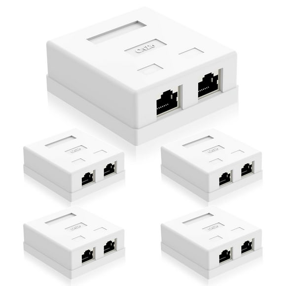 shiyou-RJ45 Cat6 Keystone Surface Mount Box Shielded 2-Port, RJ45 Jack Box Compatible with UTP Cat6/Cat5e/Cat5 Stranded or Solid Network Cables, 5-Pack, White