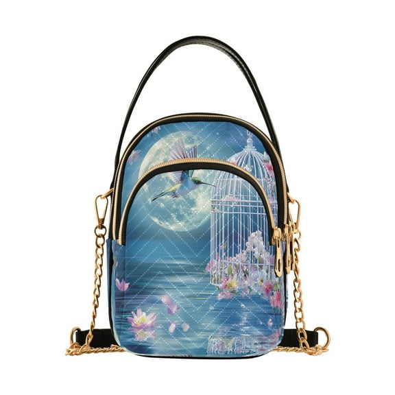 YAZAOO Cross Body Fashion Shoulder Waist Purse Bags Hummingbird Cage Flowers Moonlit Scene Pocket Handbags