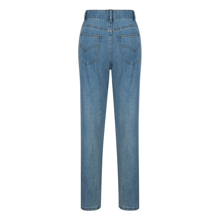 KIHOUT Women's Summer Pants Women's Denim Button Zipper Solid High Waist  Pockets Jean Long Pants 