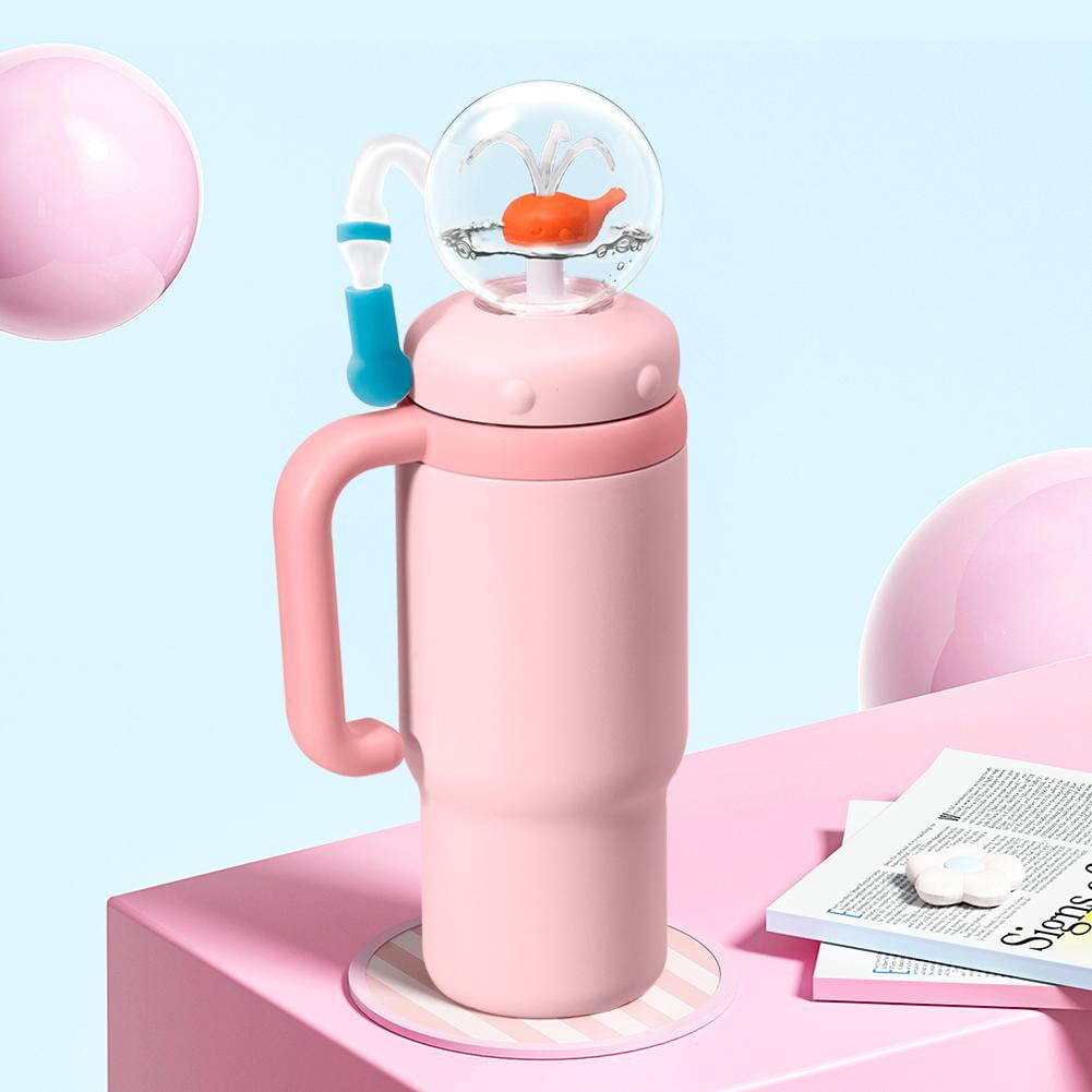 Drinking Cup with Whale Squirt 24oz Stainless Steel Whale Water Fountain Tumbler with Handle for Kids, Leak Proof Whale Water Bottle Spray Fountain Sippy Cups with Silicone Soft Tip for Kids Teens
