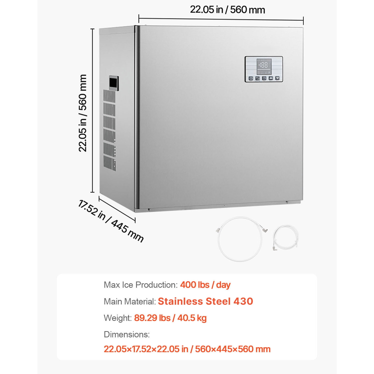 KFFKFF Commercial Ice Maker Machine - Produces 400 Lbs/Day, Stainless Steel Build with Programmable Ice-Making, Self-Cleaning Function, Adjustable Ice Thickness, Perfect for Restaurants, Bars, Cafes