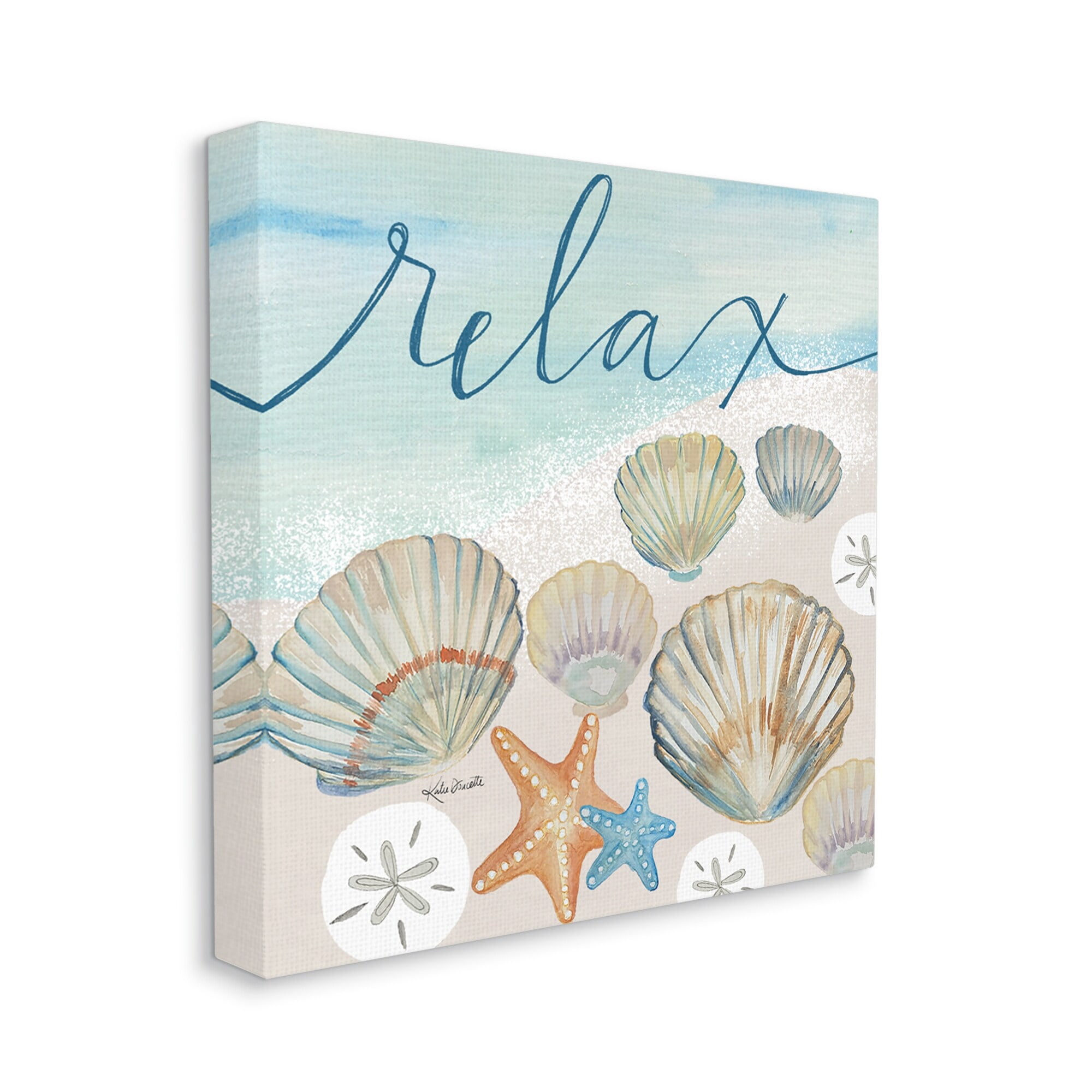 Stupell Industries Relax Text Seaside Clams Beach Shore Theme Canvas Wall Art, 30 x 30, Design by Katie Doucette