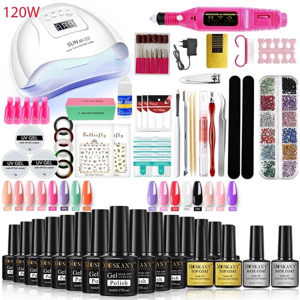 MOSKANY Juego de uñas profesional Kit de gel de uñas con lámpara de uñas UV de 120W / 54W y taladro de uñas para todo el juego de manicura de esmalte de uñas de gel de secado zhangmengya LED