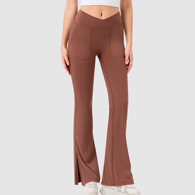 JMKQLZ Fashionable Women's Solid Color High Waisted Flared Pants With Raised Hips And Wide Legs
