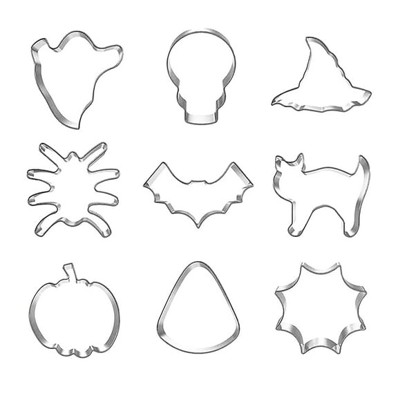 Halloween Cookie Cutters Set - 9 Pieces Stainless Steel Halloween Cookie Cutters Shape,Pumpkin, Ghost, Bat and Cat Cookie Cutter Shapes for Halloween Food Party Decorations(Silver)