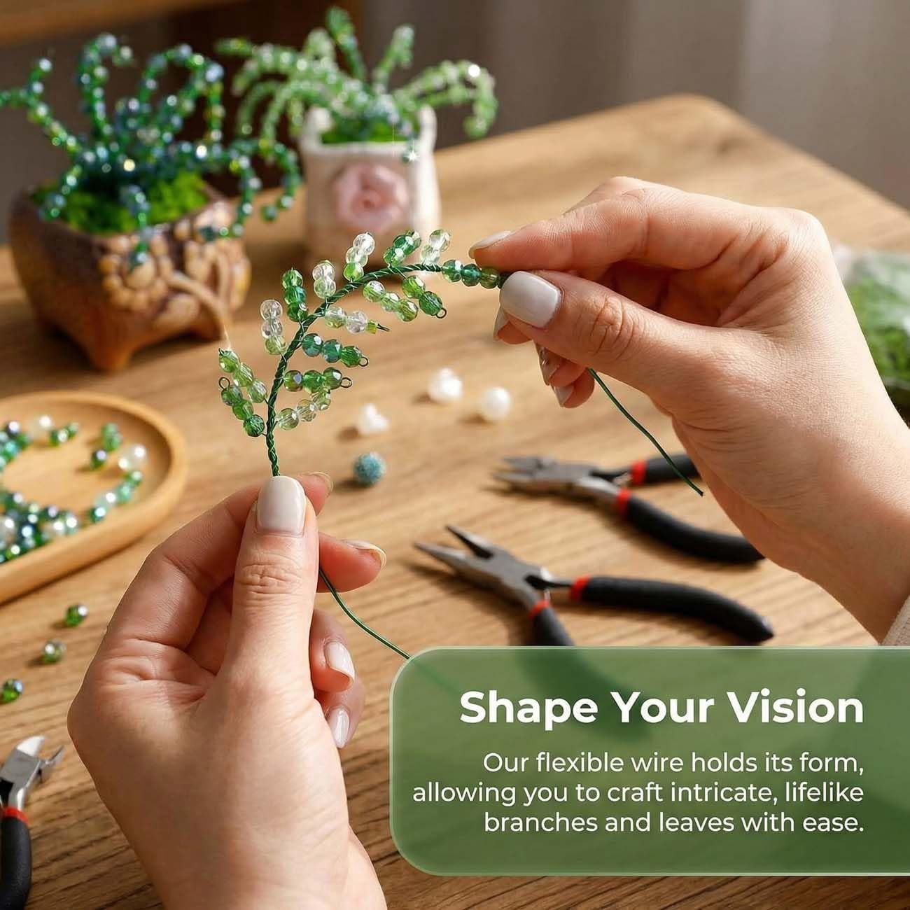 5500 Pcs DIY Beaded Plant Kit, Forever Plant Beaded Leaf Flower Beads Plant Making Equipped with a Flower Pot,Green Glass Crystal Waterdrop for Jewelry Making DIY Craft (1 Set)