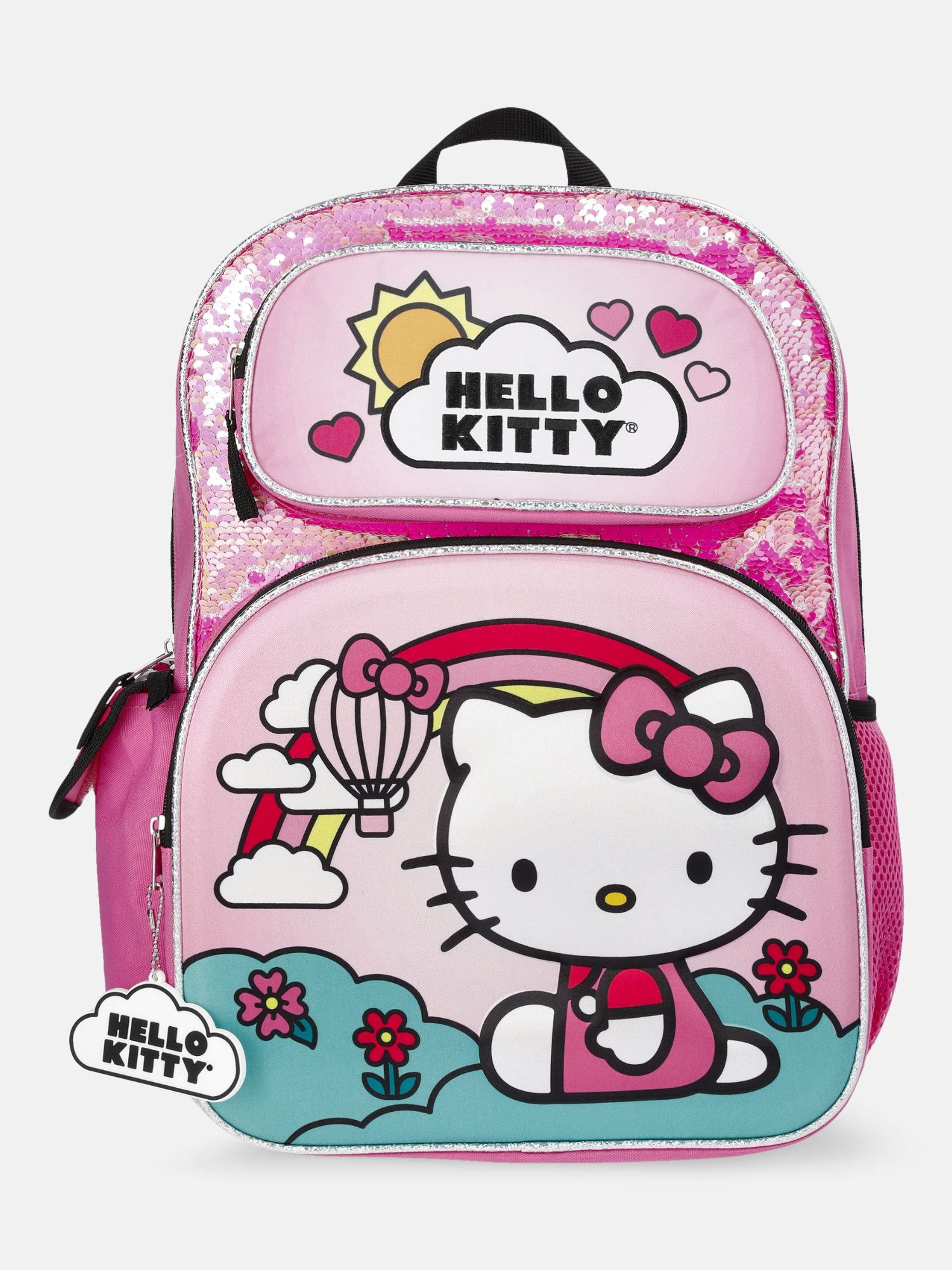 Sanrio Hello Kitty "Hello to Happy" Girls' 17" Sequin Rainbow Backpack, Pink