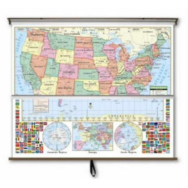 Universal Map 24146 US-World Primaire Mur Map Combo sur Rouleau