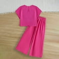 thumbnail image 4 of Rovga Girls Clothing Leisure Round Neck Short Sleeve Clothes Set Solid Color Wide Leg Pants Outfits Photograph Playsuit 7-8 Years Hot Pink, 4 of 7