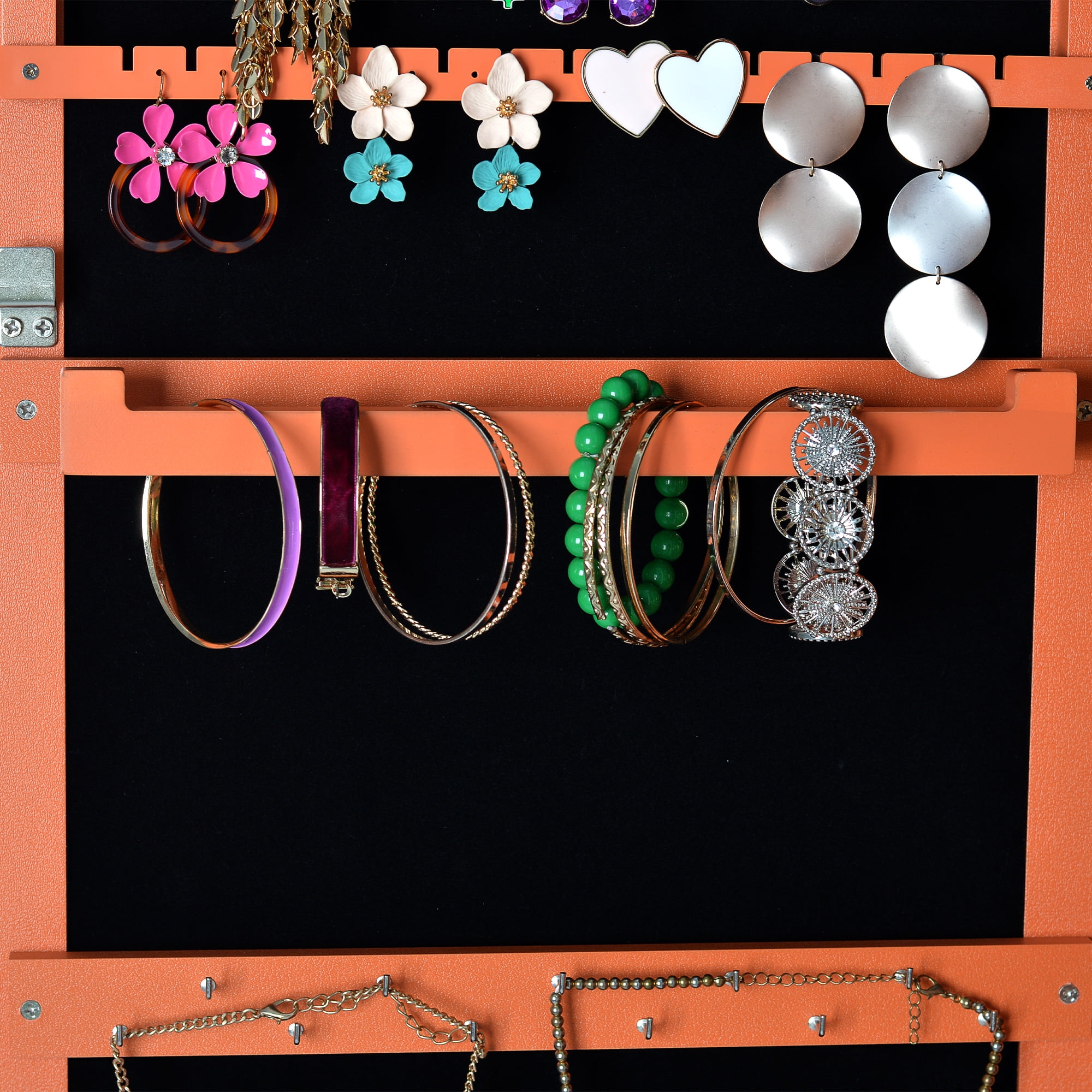 Kepooman Jewelry Cabinet Armoire, Wall/Door Mount Storage Organizer with Full-Length Mirror, Lockable Cabinet with Shelves, Gift Idea, Orange Kepooman Jewelry Cabinet Armoire, Wall/Door Mount Storage Organizer with Full-Length Mirror, Lockable Cabinet with Shelves, Gift Idea, Orange